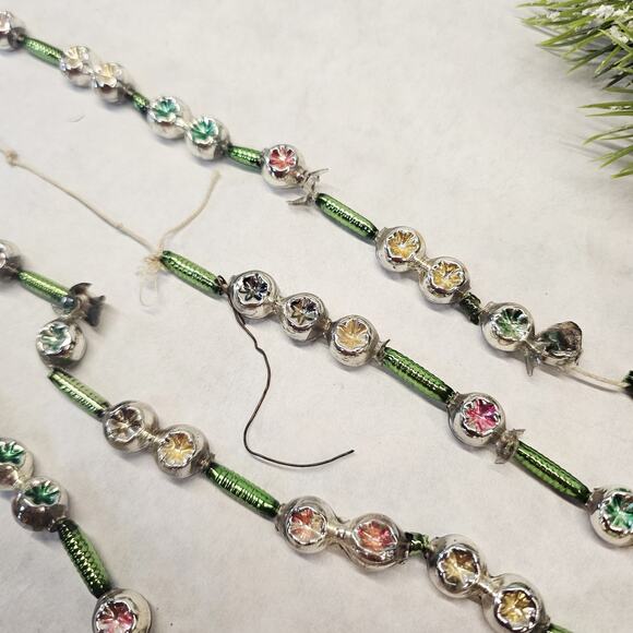 Vintge Christmas Tree Mercury Glass Bead Garland Double Indent Beads & Barrels - Picture 5 of 8